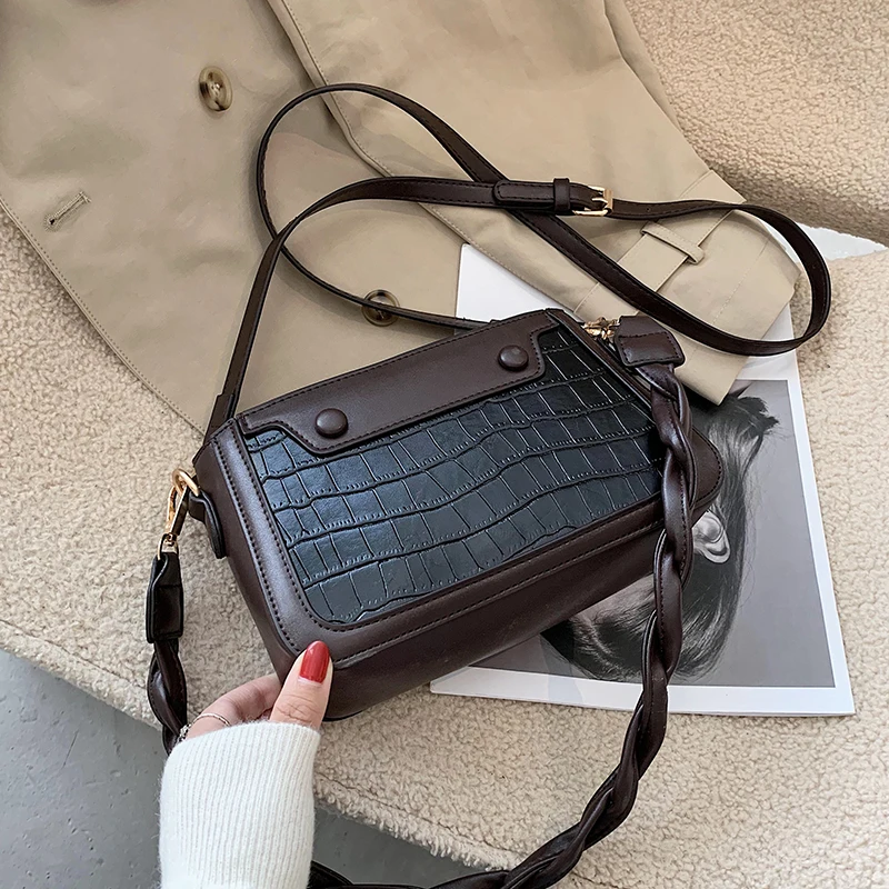 

с доставкой PU Leather Bags for Women 2020 Winter Trendy Contrast Color Crossbody Shoulder Handbags Branded Trending Hand Bag